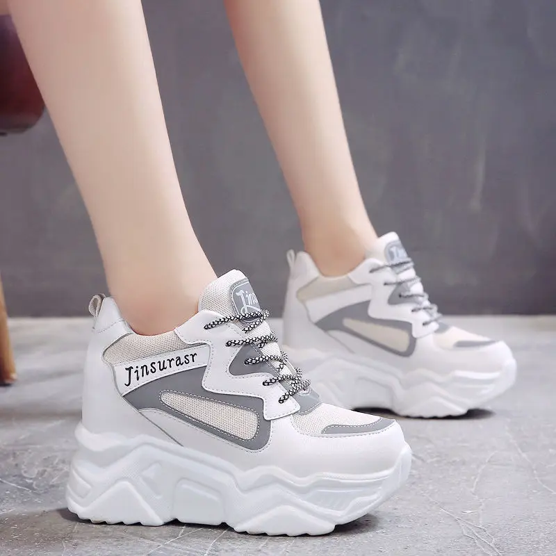 Wit Chunky Sneakers Voor Vrouwen Sport Schoenen Mesh Leer Trainers Meisjes  Lift Platform Sneakers Gym Schoenen Vrouw Wig Hakken|Sneakers voor vrouwen|  - AliExpress