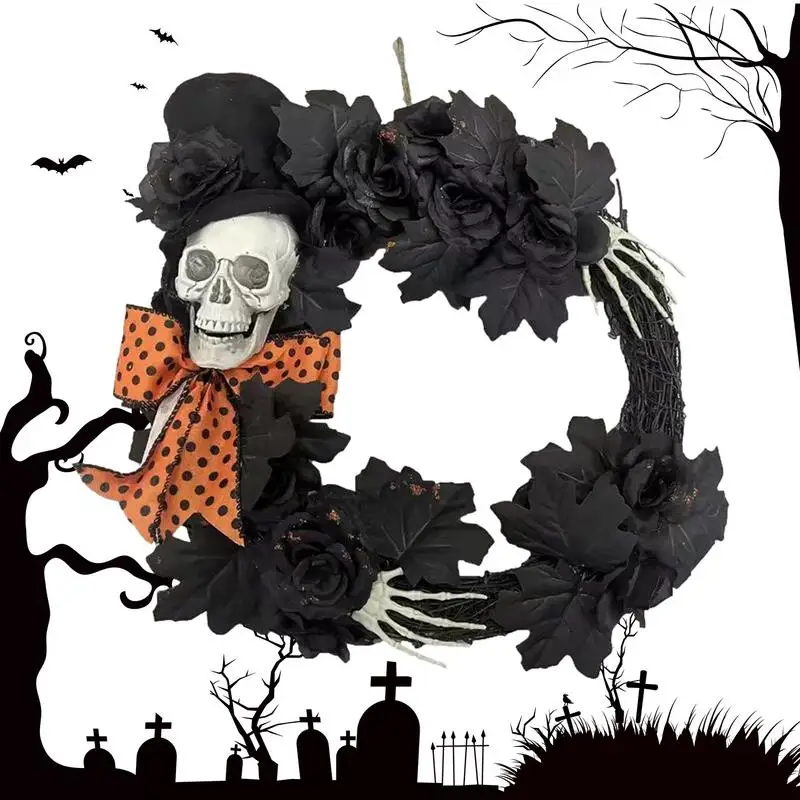 

Skeleton Wreath For Halloween Skull Wreath With Artistic Leaves Multipurpose Seasonal Decors durable Home Supplies Products