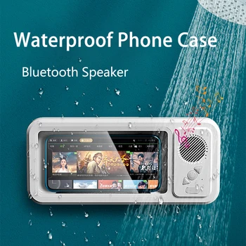 Funda de smartphone impermeable para baño con Altavoz Bluetooth, soporte de pared para teléfono, soporte antivaho para ducha, baño, cocina