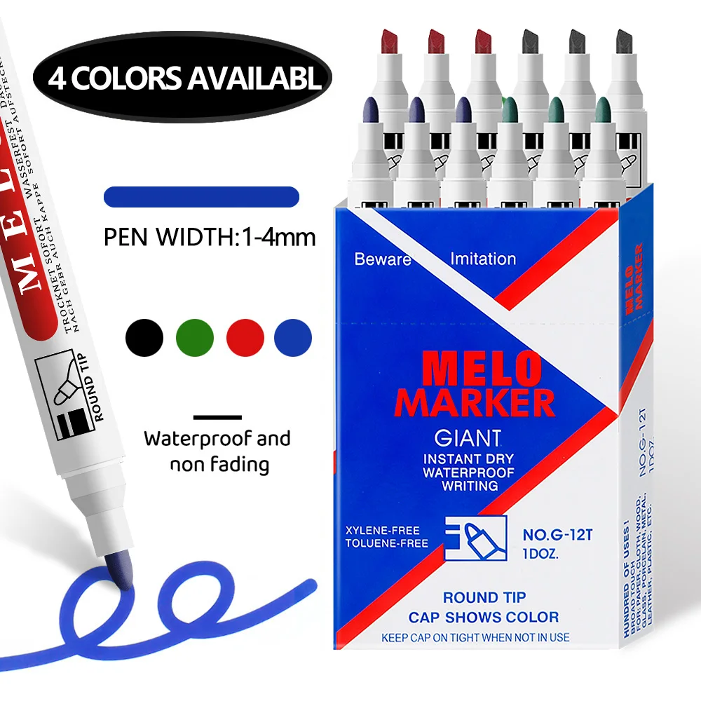 6/12Pcs/Set Permanent Marker Pen Cutter Head Waterproof Ink Thin Nib Crude Nib Black Blue Red Ink 2mm 4mm Fine Color Marker Pens 5