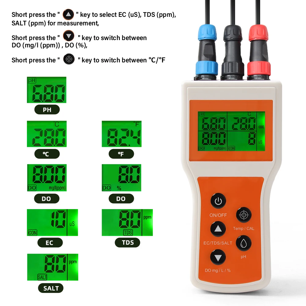 Dissolved Oxygen Meter Kit pH TDS EC Salinity Digital Water Quality Tester for A
