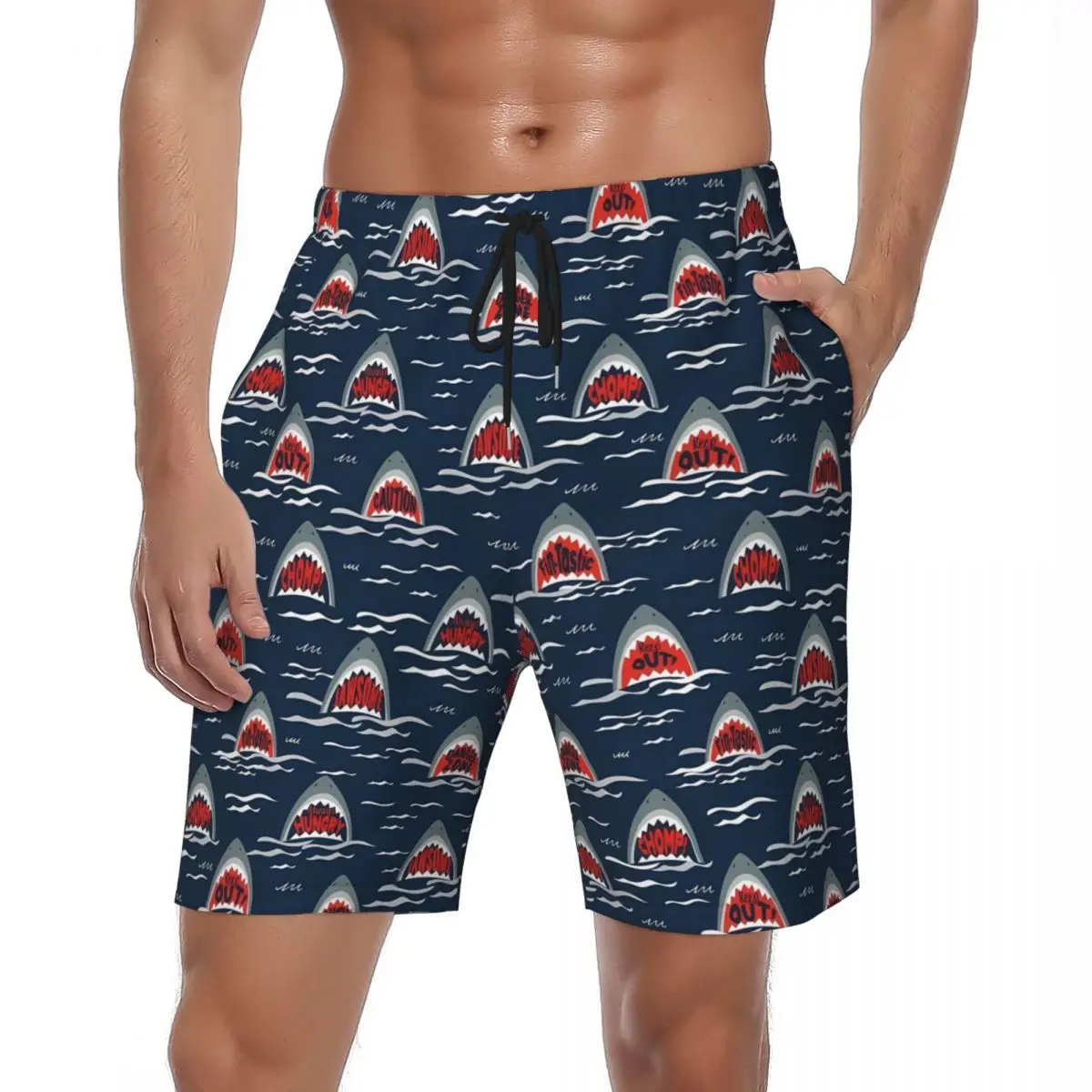

Swimwear Sharks Navy Blue Gym Shorts Summer Ocean Print Casual Beach Short Pants Men Custom DIY Sports Quick Drying Beach Trunks