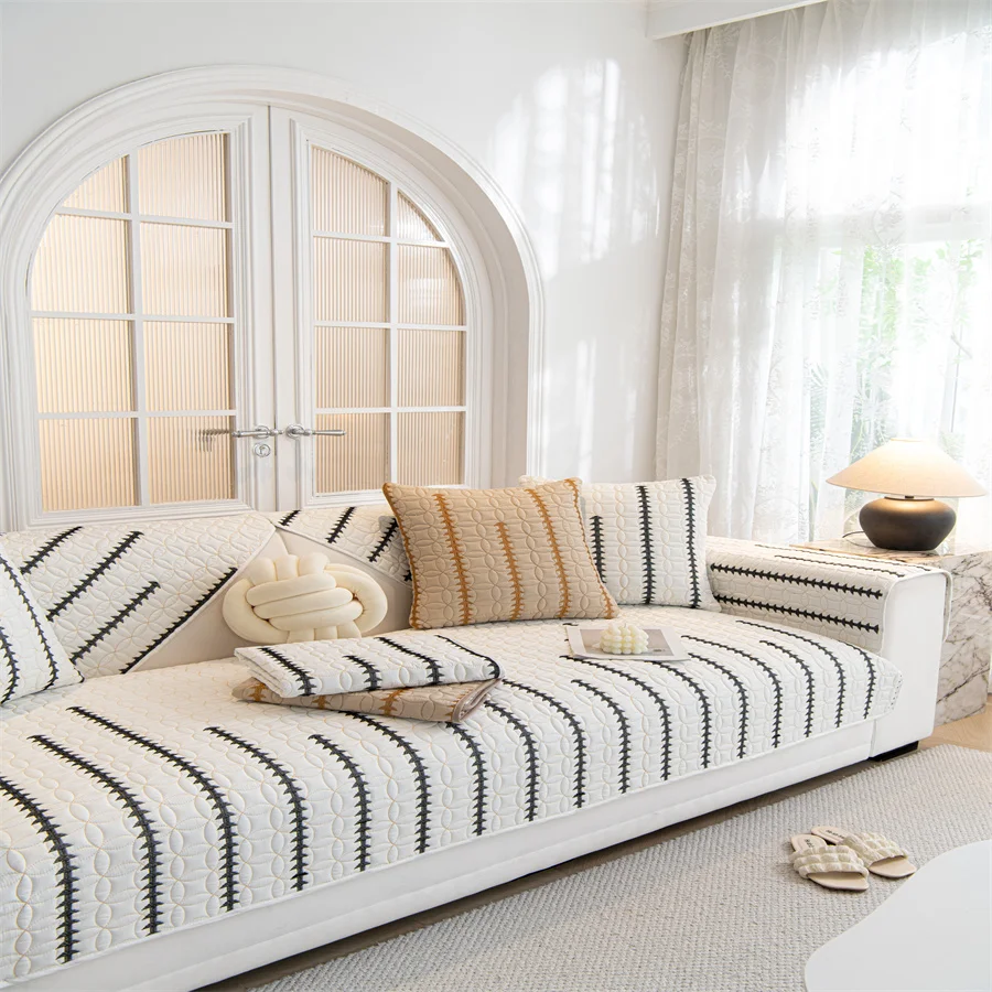 Sofa Cushion Four Seasons Universal Non-Slip Cushion Cover Cloth Simple Advanced Sense Solid Color Sofa Cover Back Towel 6