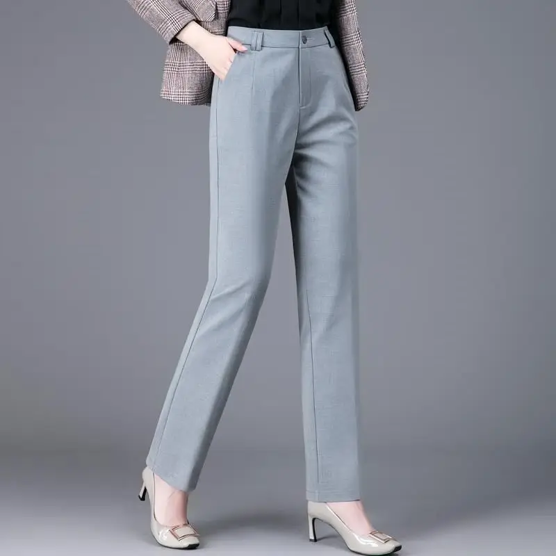 

2023 New Women Spring Autumn Korean Elegant Solid Loose Suits Pants Ladies Fashion Casual High Waist Straight Long Trousers X108