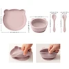 4PCS Baby Silicone Dinner Set Suction Cartoon Bear Bowl Dishes Silicone Spoon Fork Eating Training Baby Tableware Soft Utensils 6
