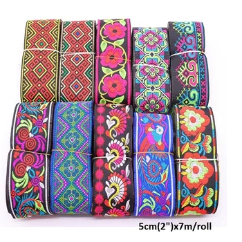 Nastri Jacquard Ricamati Etnici, Passamaneria in Pizzo per Decorazioni Fai-da-Te, Accessori per Abbigliamento e Copricapi, 5cm X 7 Metri