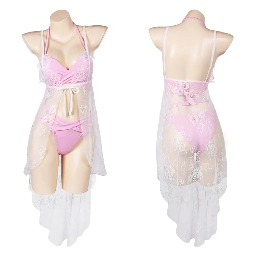 thumbnail image 1 of Traje de baño de dos piezas para cosplay de Aerith de Final Fantasy 7, disfraz para mujeres adultas y niñas, conjunto de bikini, traje de baño de Halloween, 1 of 5