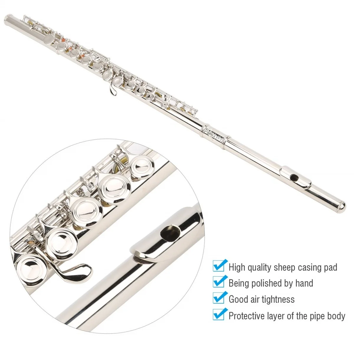 Miwayer 16 Closed Open Holes C Key Professional Transverse Flute Concert Musical Instrument with Box Cleaning Cloth Stick Glove woodwind flute
