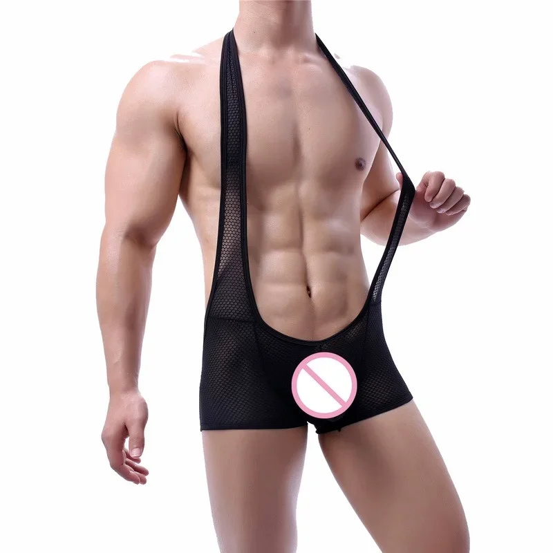 Mens Sexy Leotard Bodysuits Body Shapers Hanging Neck Boxers Jumpsuit Tights Men Singlet Underwear One-piece Male Undershirts men underwear
