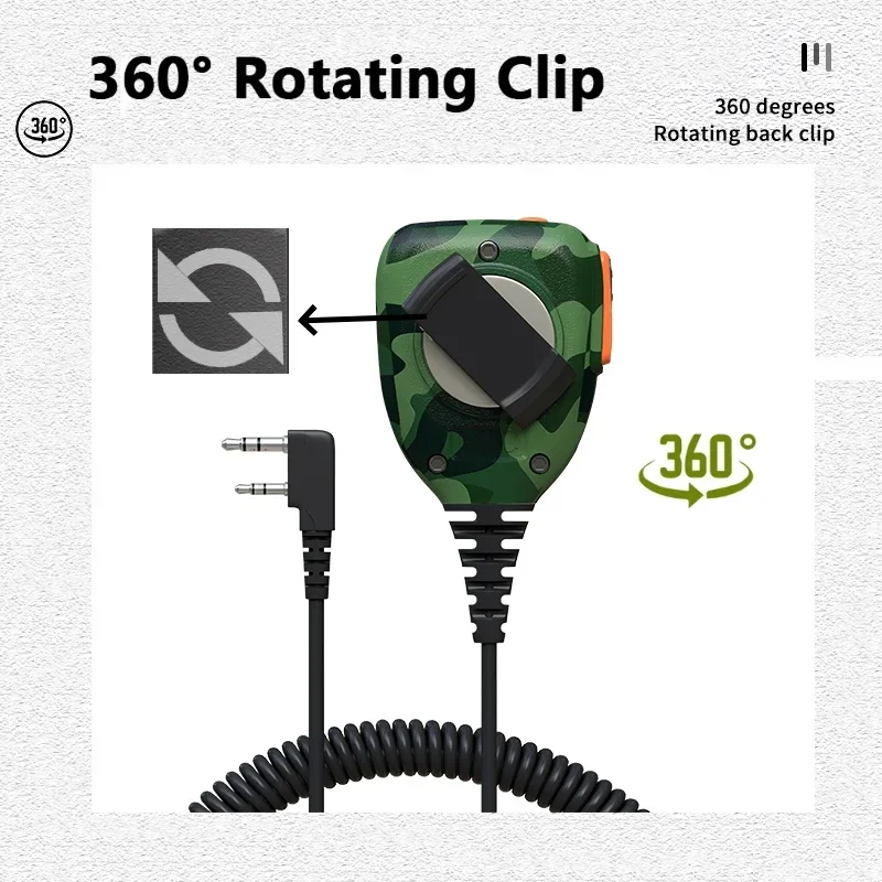 PTT Microphone Waterproof Camo Walkie Talkie Speaker Radio Mic 2-Pin Kenwood Typ