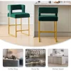Velvet Bar Stools Set of 4 Counter Height Stools 26" Bar Chair Kitchen Island Chairs with Back Padded Seat Gold Metal Legs 6