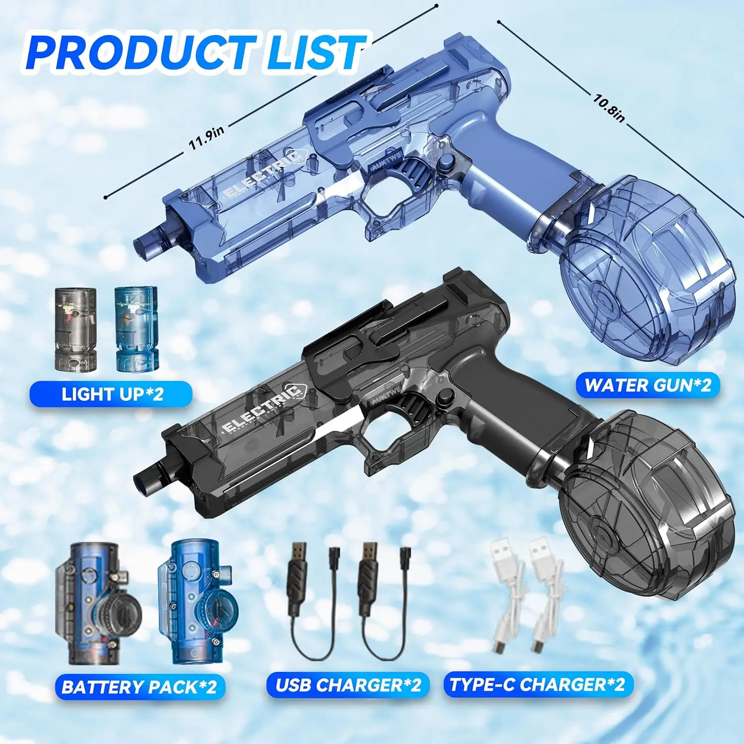 Simulated Flame Automatic Water Gun Continuous Firing Electric Sprayer Large Capacity Summer Outdoor Combat Beach Toy