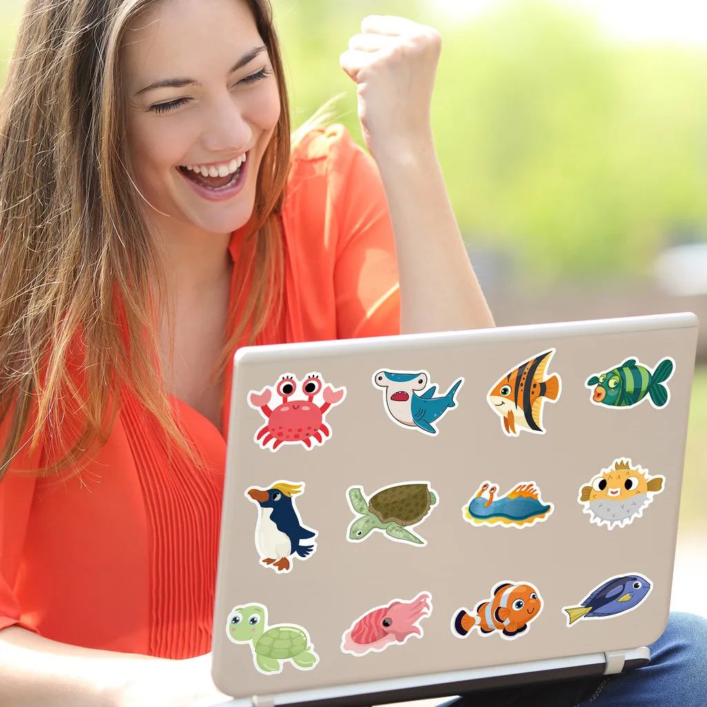 50 Stück Meereslebewesen-Aufkleber - Niedliche Cartoon-Delfin- und Hai-Sticker für Spielzeug, Aquarium-Themen, Notizbuch-Dekoration, AnimeWorlds Store – Detail 11