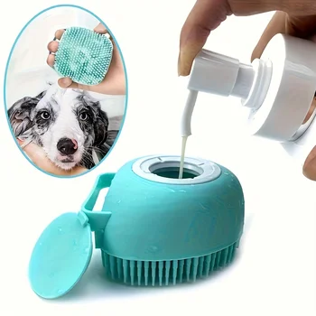 Silicone Soft Rubber Pet Massage Shower Brush with Builtin Shampoo Storage Self Cleaning Detangling for Dogs Cats Grooming Brush 1