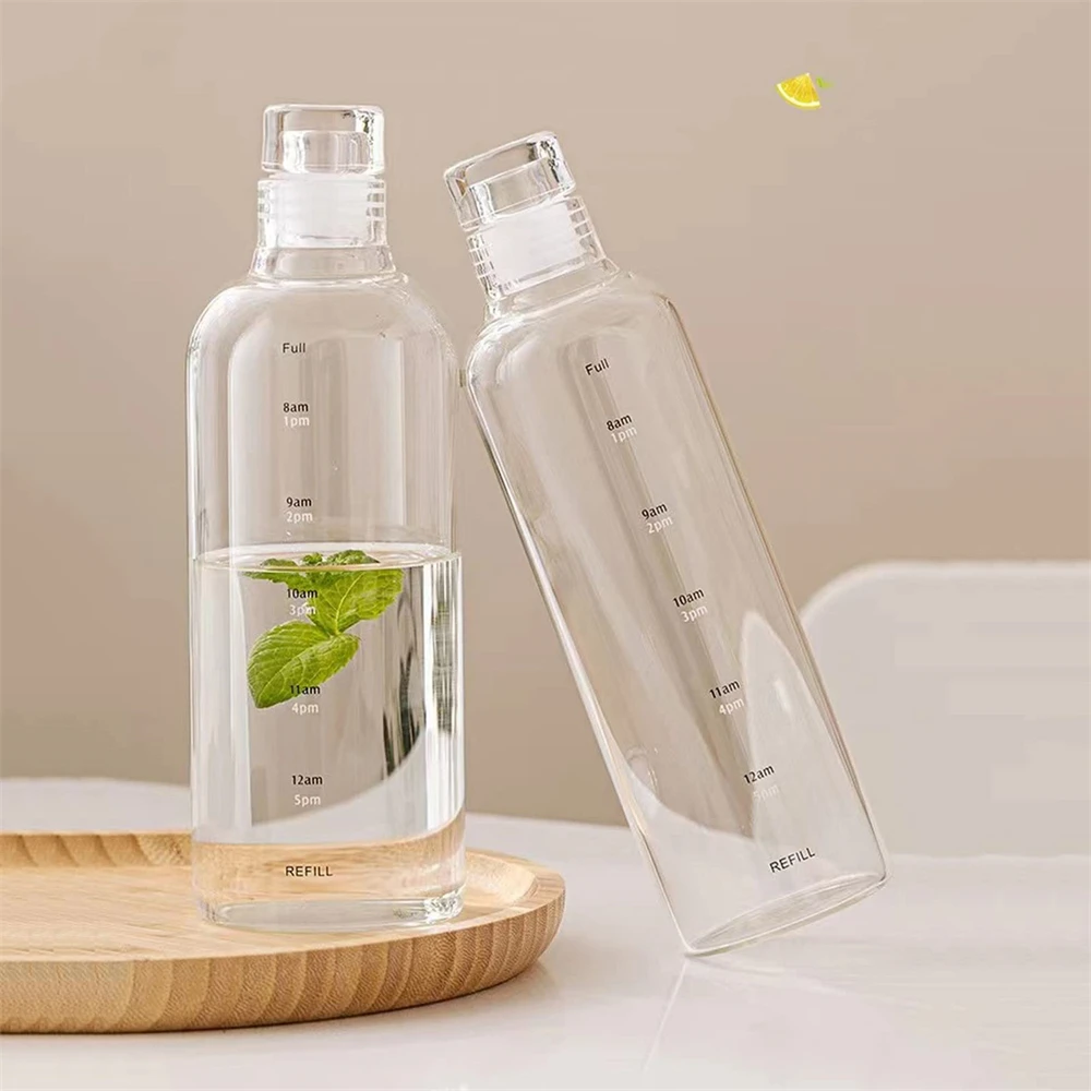 500/650ml Transparent Large Capacity Glass Bottle With Time Marker Cover  Water Drinks For Milk Juice Tea Coffee Simple Cup Sport - Water Bottles -  AliExpress