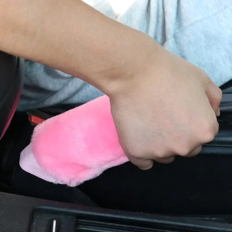 2pcs Warm Plush Car Shift Handle Cover Grip Non-Slip Protective Handbrake Grips Shift Knob Cover Interior Accessory