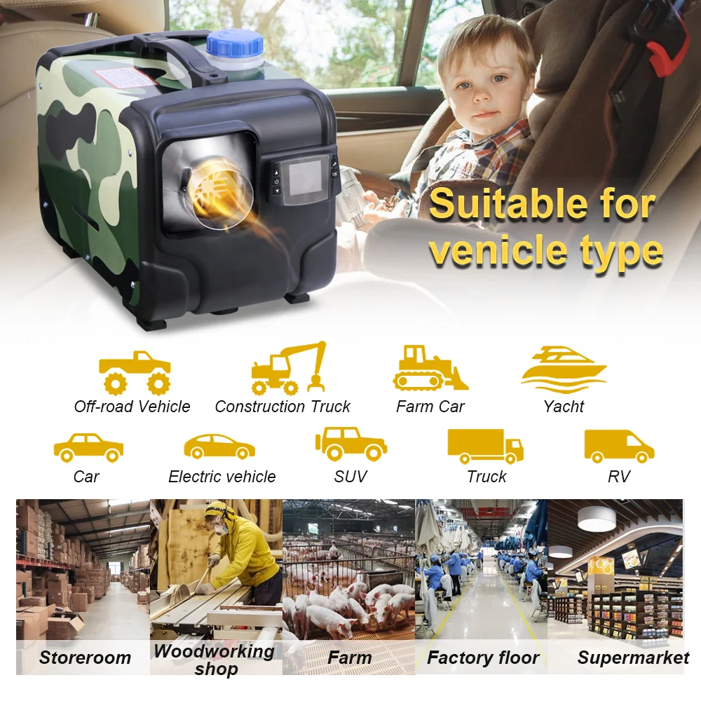 

12V/ 24V 220V Car Multi Purpose Parking Diesel Heater 5KW Single Hole Aluminum Shell Model For Cars Trucks Work Vehicles Ships