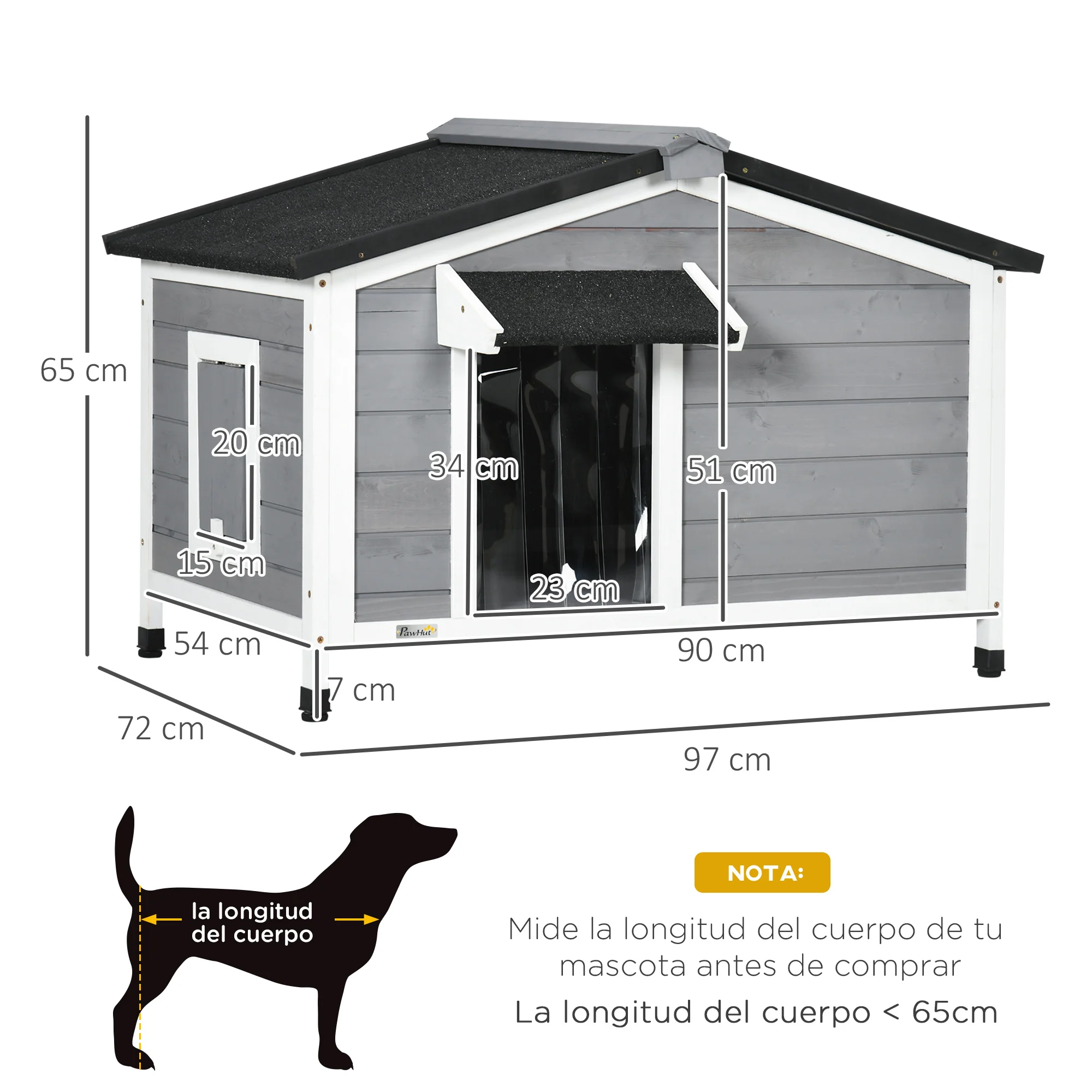 PawHut Caseta para Perros de Exterior con Techo Asfáltico 97x72x65 cm Gris 3