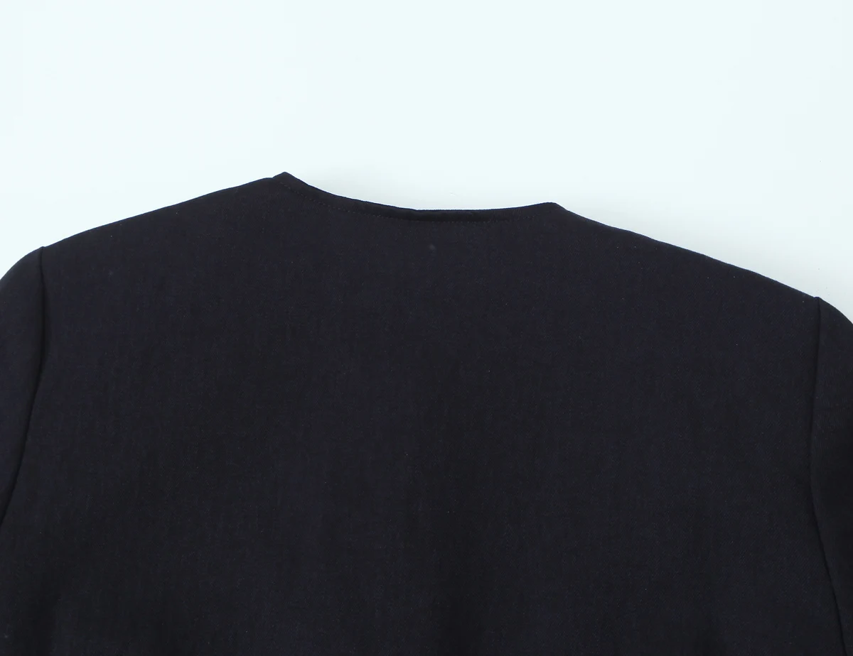 BSAY Damen-Herbstjacke, neu, 2025, Rundhalsausschnitt, langärmelig, goldfarben, einreihig, Knopf, kurze Anzugjacke oder lässige Shorts mit Gürtel – Detail 13