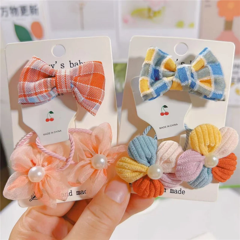 

5Set/Lot Children's Checker Bow Hairpin Cute Girl Flower Hair Rope Headwear Girl Bang Fragmented Hair Side Clip