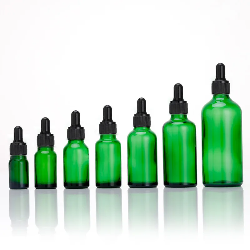Amber Glass Bottle With Dropper Lid Green Glass Refillable Bottles Essential Container Perfume 10pcs 5ml 10ml 30ml Bottles LZ019