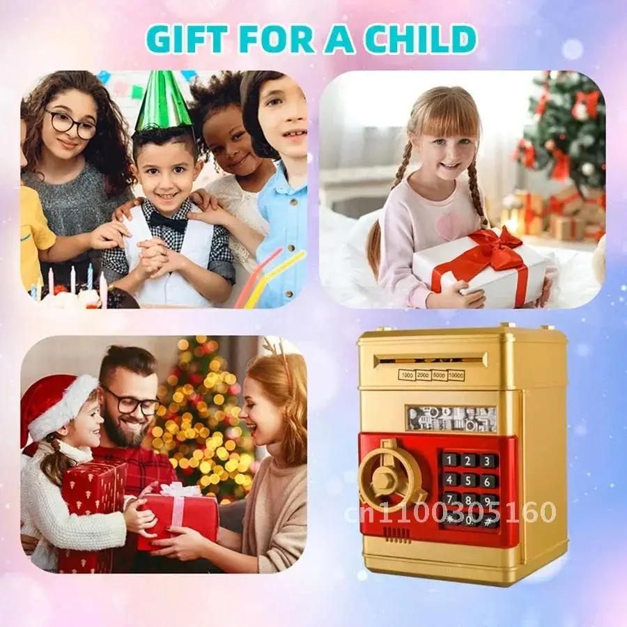 Black Piggy Bank Children's Kids, Electronic ATM Cash Coin Can Money with Gra Auto Saving Safe Password, for with Box Jar Money