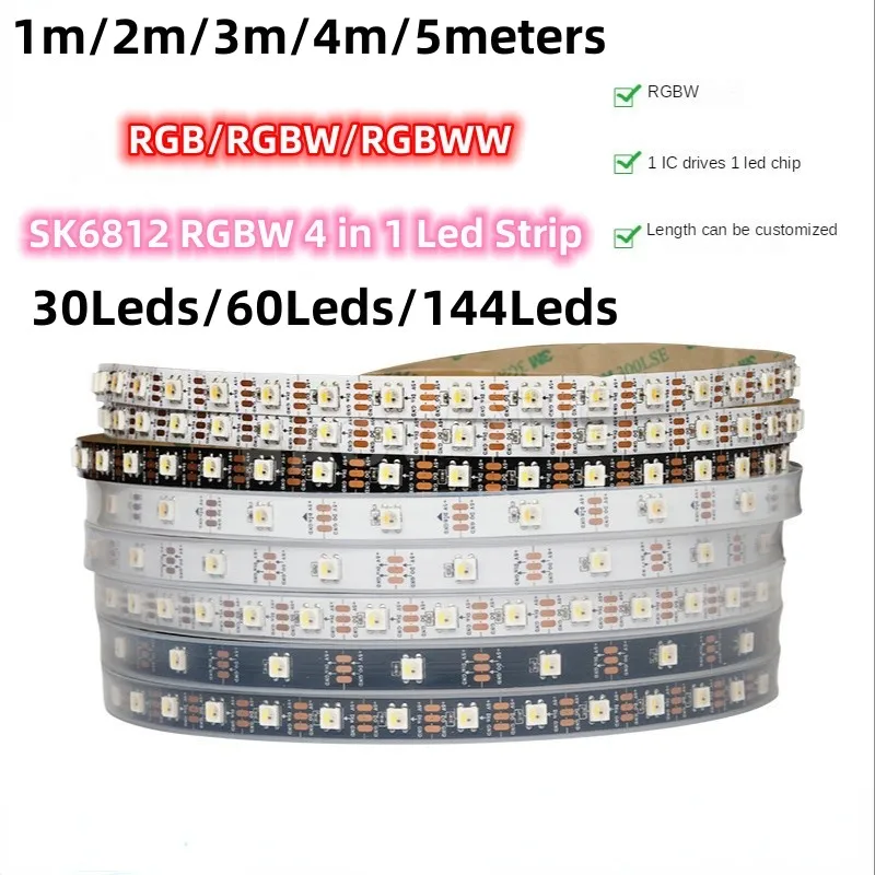 1-5m DC5V SK6812 RGBW Led Strip Light 4 IN 1 Similar WS2812B 30 60 144 LEDs Individual Addressable RGBWW Led Lights IP30 65 IP67