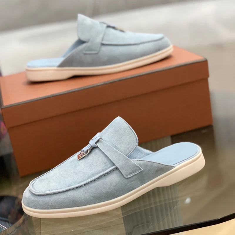 Loafers 2024 summer new men's casual half slipper walking shoes Women's fashion metal pendant walking shoes casual shoes