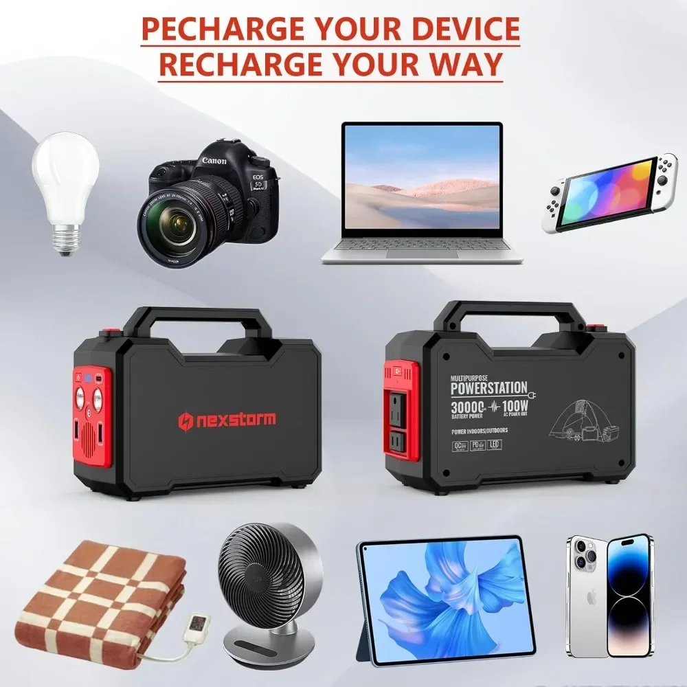 Portable Power Station,111Wh Camping Generator Backup Lithium Battery Power with 110V/100W AC Outlet DC USB