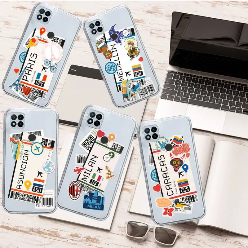 Air Ticket City Usa London Paris Custodia Per Telefono Da Viaggio Per Xiaomi Redmi Note 12 11 7 8 9 10 E S I T X Note Ultra X3 Pro 5G 4G