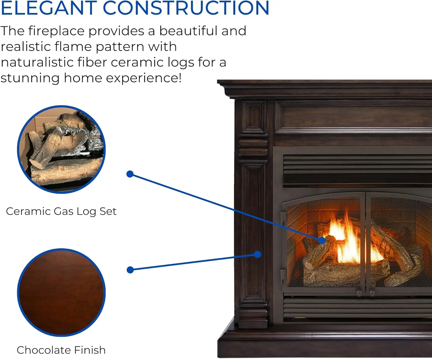 Duluth Forge Dual Fuel Ventless Gas Fireplace System Mantle Thermostat Control 6Fire Logs Use with Natural Gas or Liquid Propane 2
