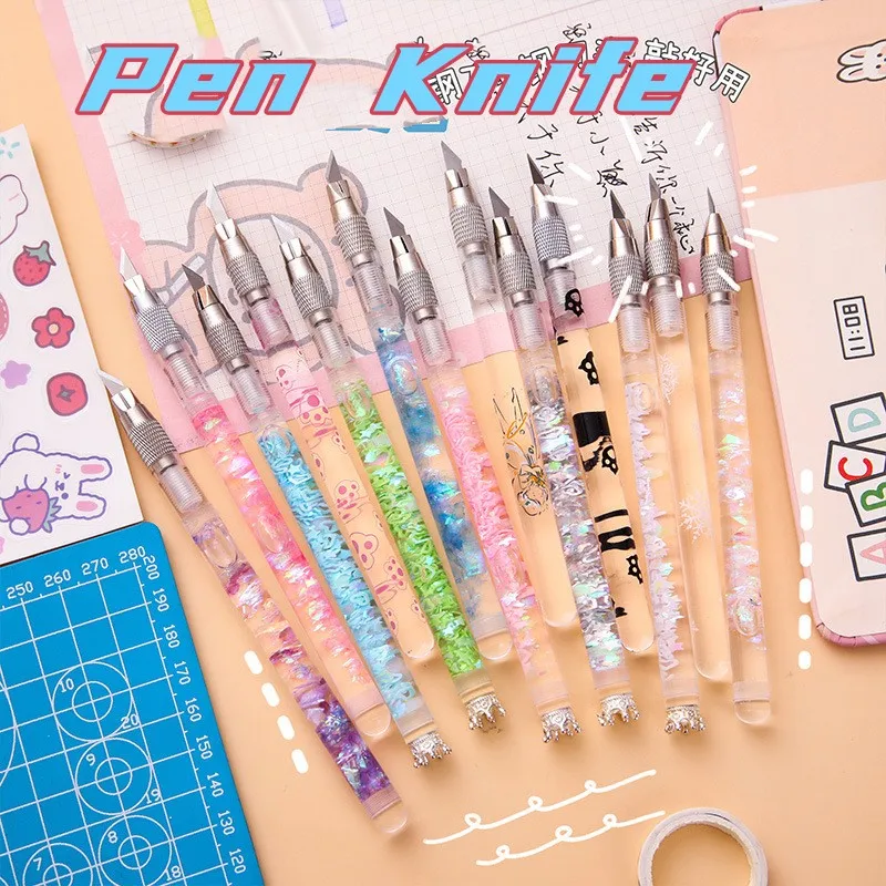 

New Pen Knife High Quicksand Fashion Art Knife Box Cutters Sticker Cutting Paper Carving Penknife Express Unpacking Tool Knives