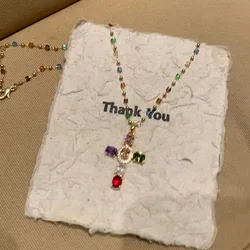 Shiny Crystal Cross Pendant Necklace - Chic Punk Fashion Jewelry (Colorful Cross)