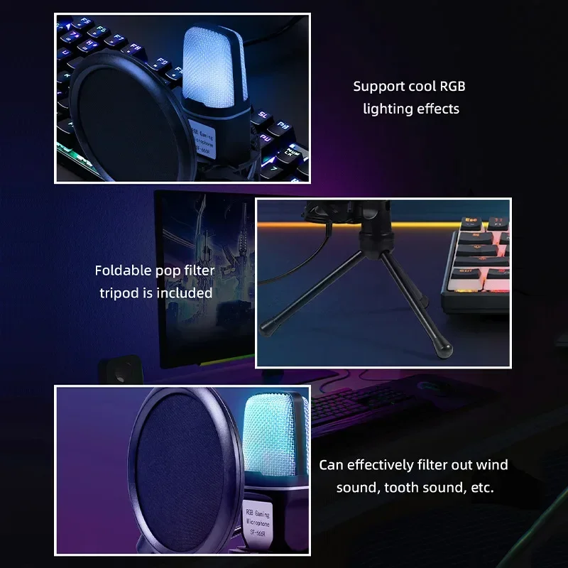 USB 마이크 클리어 풀 RGB 용량성 게임용 e스포츠 데스크탑 마이크 라이브 컨퍼런스 팟캐스트 녹음 스튜디오 컴퓨터