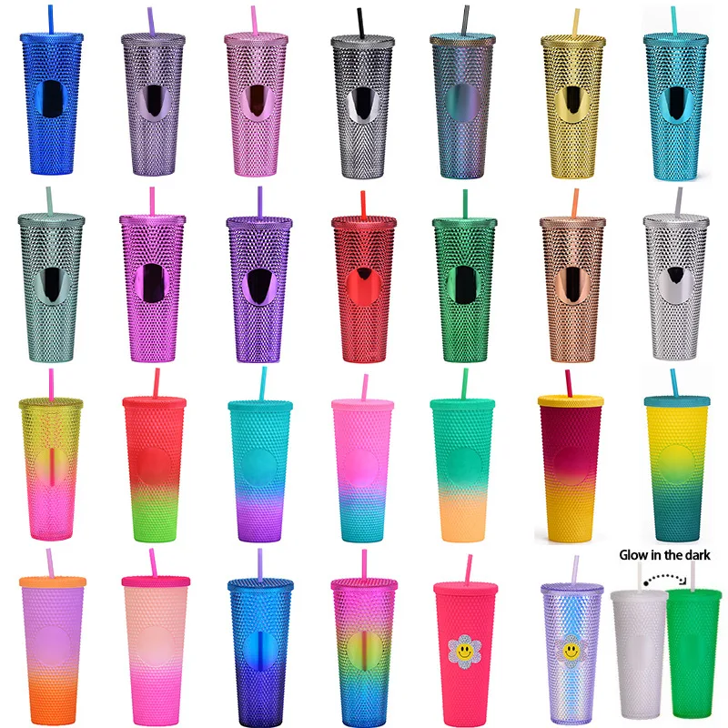 Plastic Glitter Cup 700ml 710ml 24oz Double Wall Durian Tumbler
