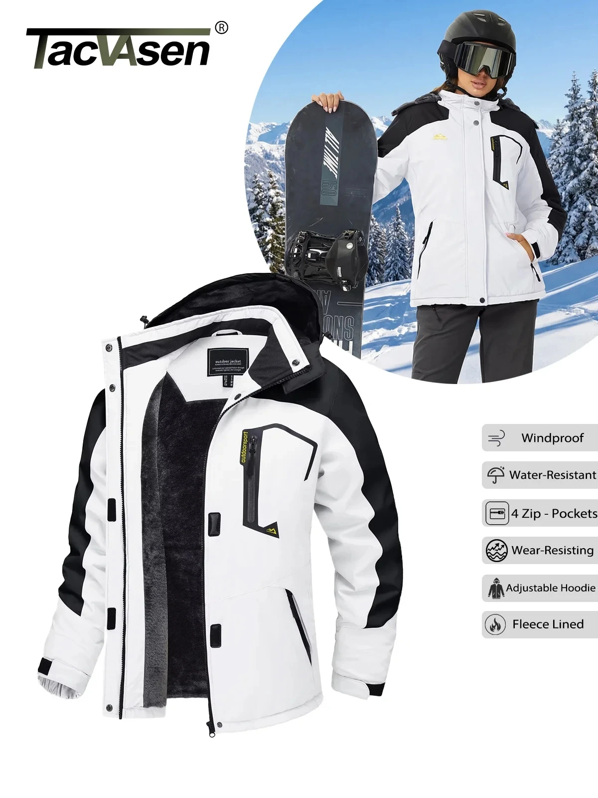 Women's Winter Waterproof Thermal Jacket - Heavy Fleece Snowboard Coat Windbreaker Parka