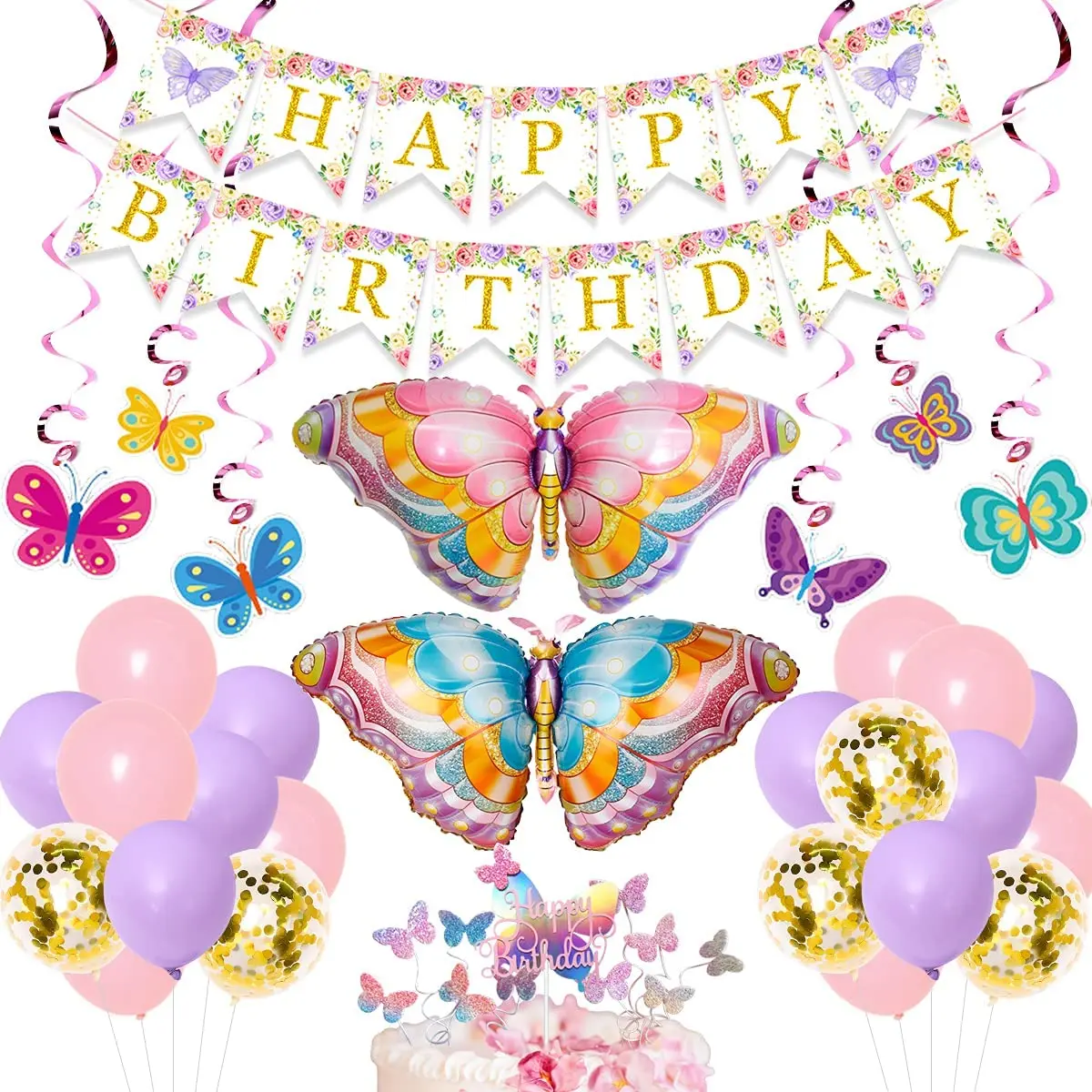 

Butterfly Birthday Party Decorations with Butterfly Hanging Swirls Butterfly Foil Balloons Cake Toppers for Girls Birthday Party