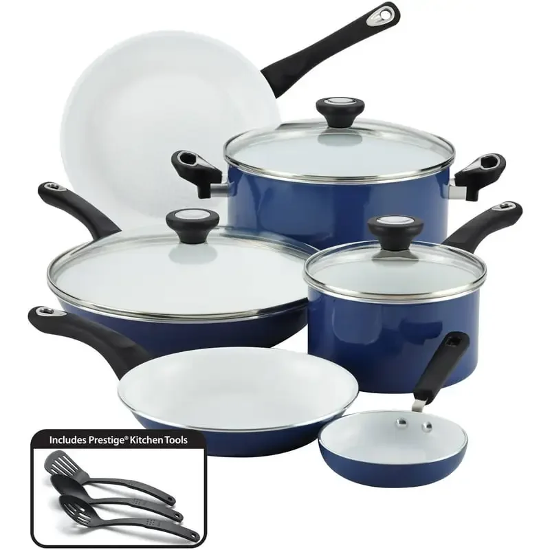 

12-Piece PURECOOK Ceramic Nonstick Pots and Pans Set/Cookware Set, Blue
