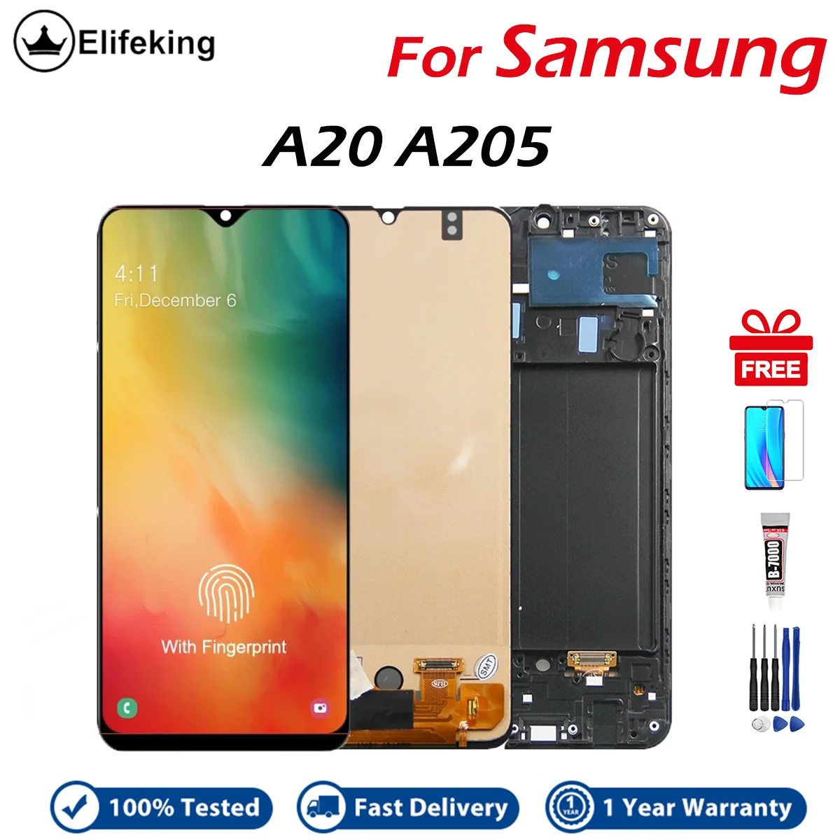 Сенсорный ЖК-экран OLED 6,4 дюйма для Samsung A20 A205 SM-A205F A205FN, ЖК-экран A205GN A205S A205YN, сменный ЖК-дисплей