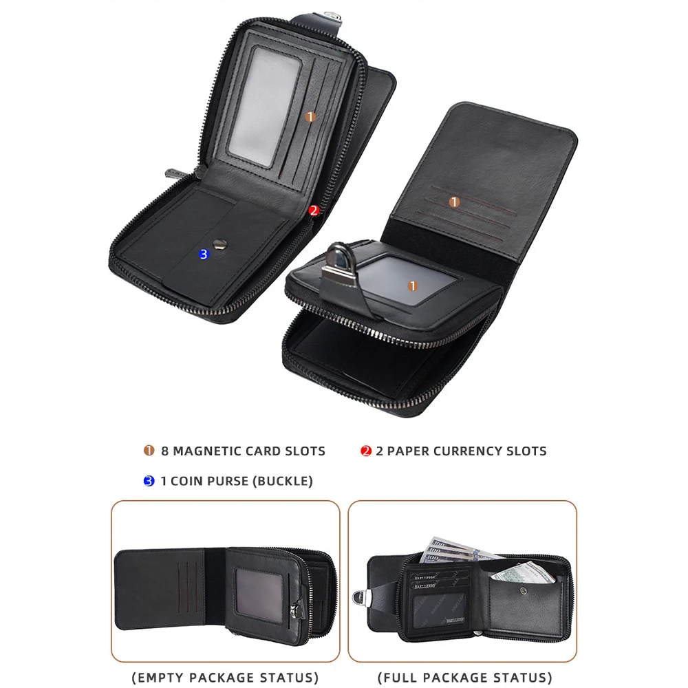 1Pcs/Baellerry Men's Short Wallet with 8 Card Slots + 2 Cash Slots, Snap-Button Coin Pocket, Multifunctional Large-Capacity Card Holder