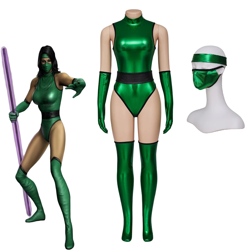 

Mortal Kombat Jade Cosplay Green Ninja Bodysuit Suit Halloween Carnival Party Battle Jumpsuit Full Set Women Game Combat Outfit