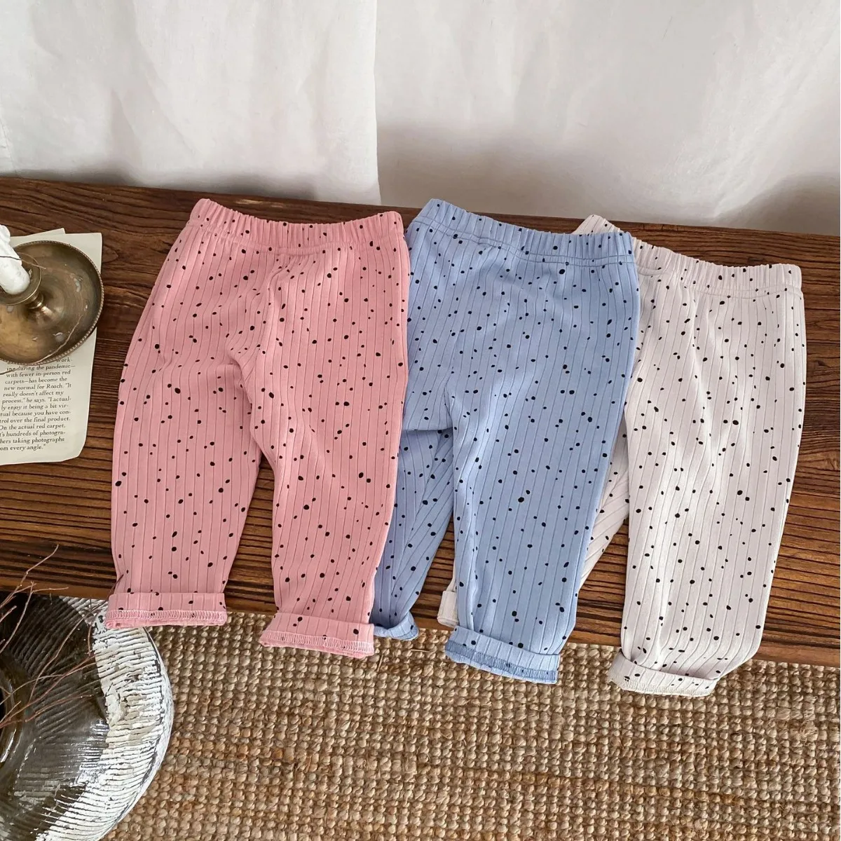 

Ins 2024 Korean Spring Autumn Baby Boys Pants Cotton Stretch Soft Solid Dot Ribbed Infant Boys Pants Toddler Boys Long Pants