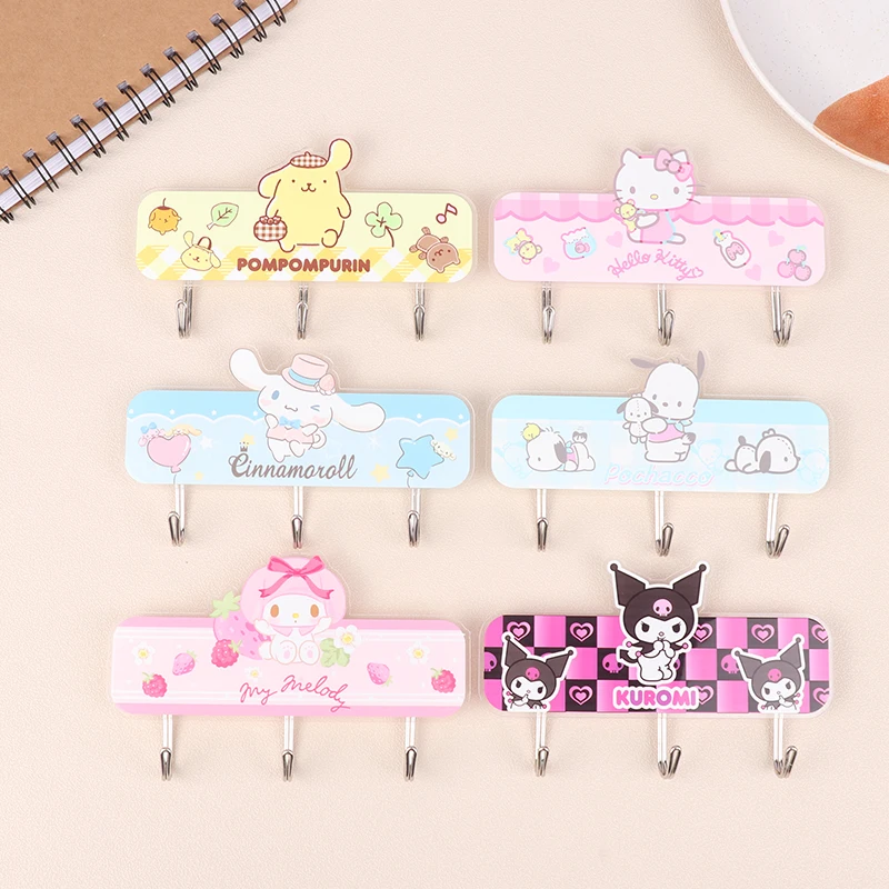 

1Pc Anime Sanrio Figure Hook Hello Kitty Kuromi PompomPurin Cinnamoroll Cartoon No Trace Hooks Bathroom Household Hooks