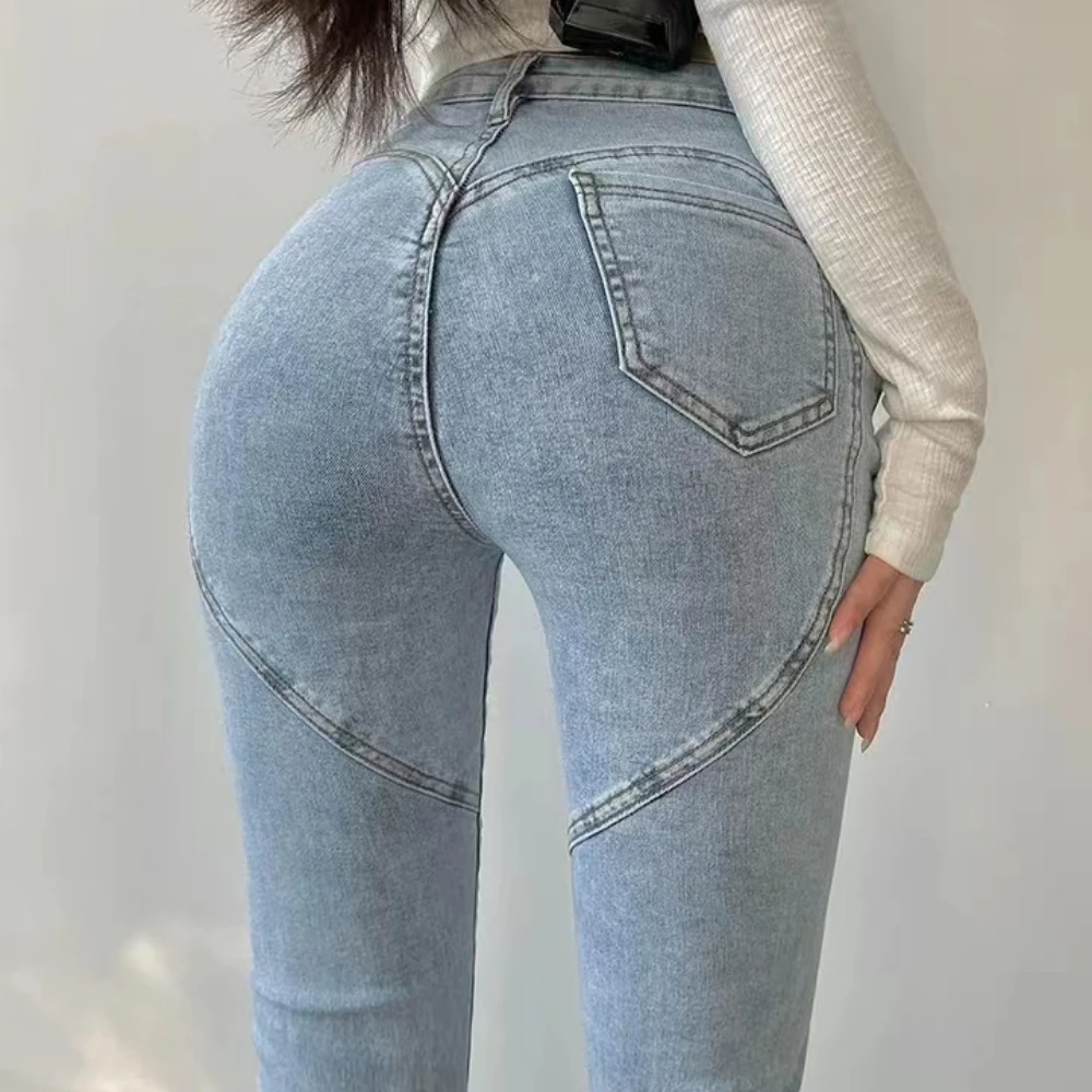 

Blue Jeans Women Y2k High Waist Peach Buttocks Designer Vintage Hip Lift Pants Jeans Sexy Stretch Slim Pencil Pants Streetwear