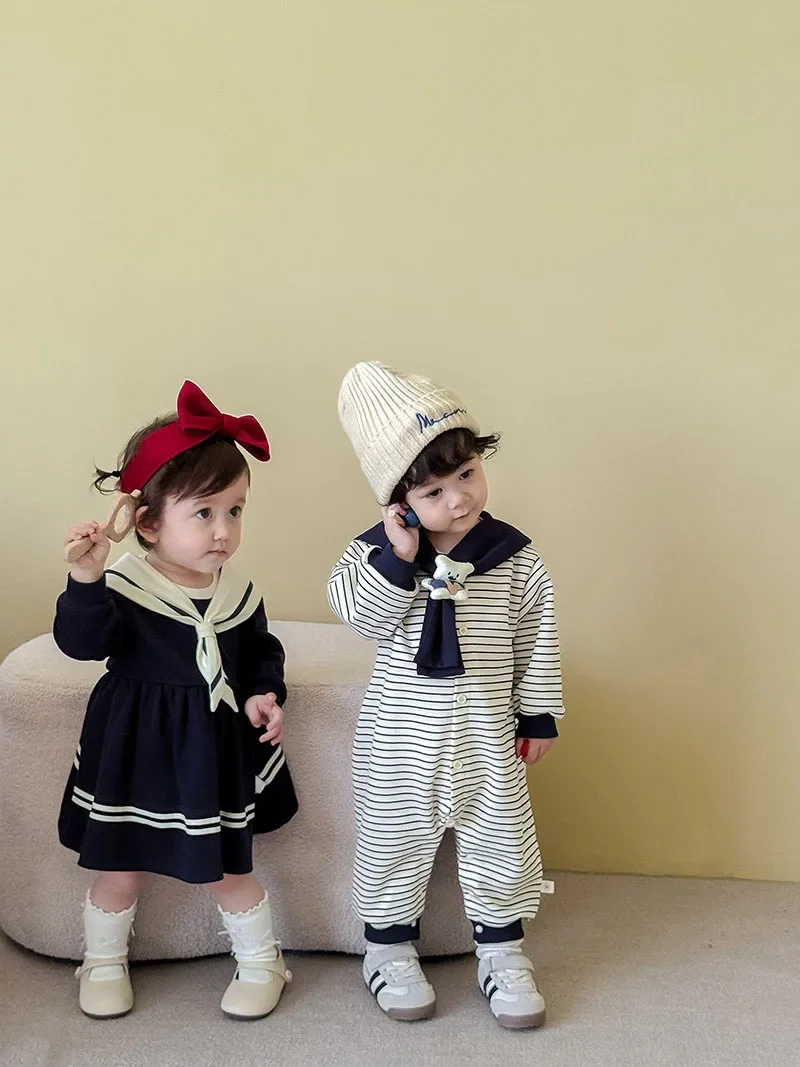 Navy Stripe Baby Jumpsuit for Autumn