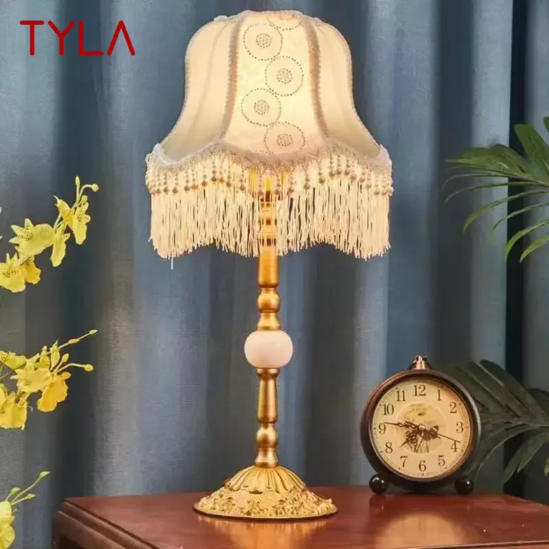 

TYLA French Table Lamp American Retro Living Room Bedroom Villa European Pastoral Creative Tassels Desk Light