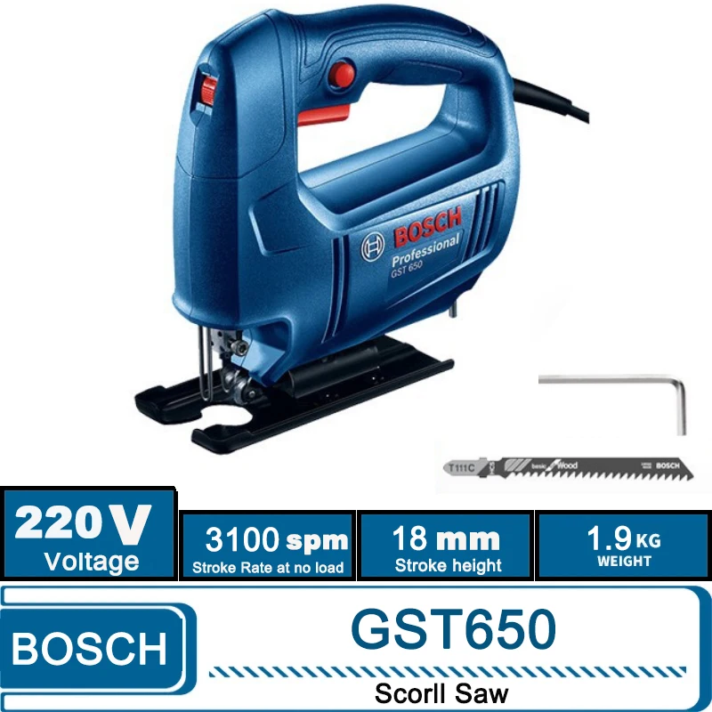 Bosch 220V 450W Corded Jig Saw, Jigsaw Tool Corded Electric Power Cutter for Wood, Metal and Plastic Cutting with 1pc Blade
