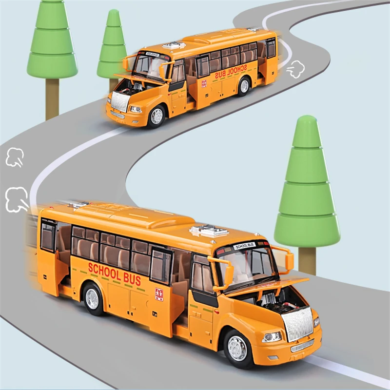 1/32 Alloy America School Bus Model Diecasts Metal Toy Student Bus Car Vehicles Model Simulation Sound and Light Boy Kids Gifts 3
