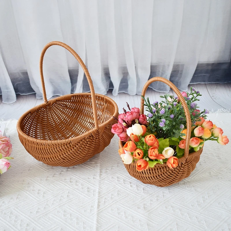 Outdoor Picnic Storage Basket With Handle Lightweight Rattan Storage Basket Camping Hand-woven Picking Baskets Laundry Basket