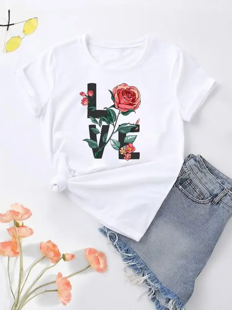 

Женская футболка с коротким рукавом, принтом и круглым вырезом